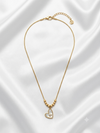 Crystal Stone Inside White Enamel Heart Pendant with Bead Accent Chain Necklace