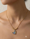 Iridescent Multi-Color Heart Pendant with Bead Accent Chain Necklace